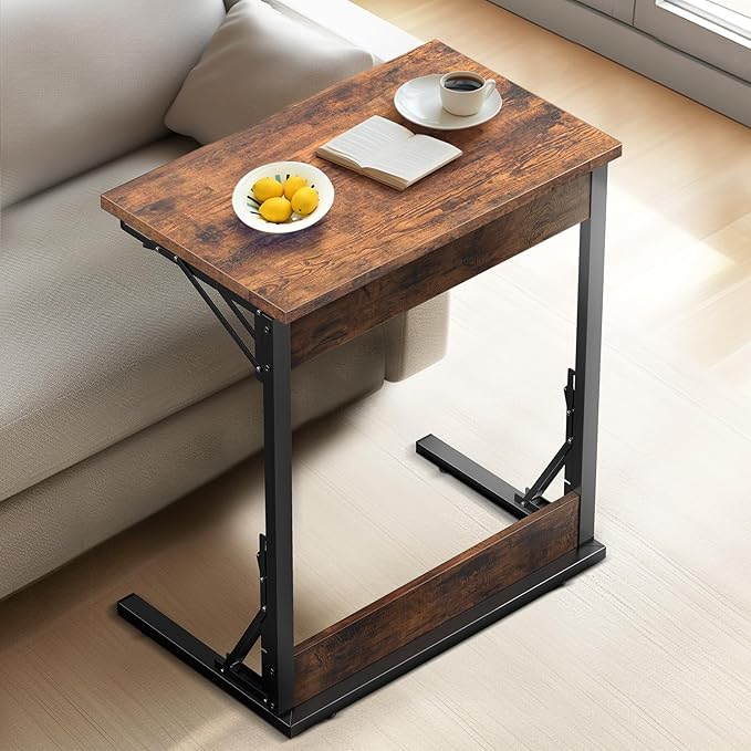 Tatub 24" Folding C Shaped End Table, Small Sofa Side Laptop Desk, Couch TV - Image 2