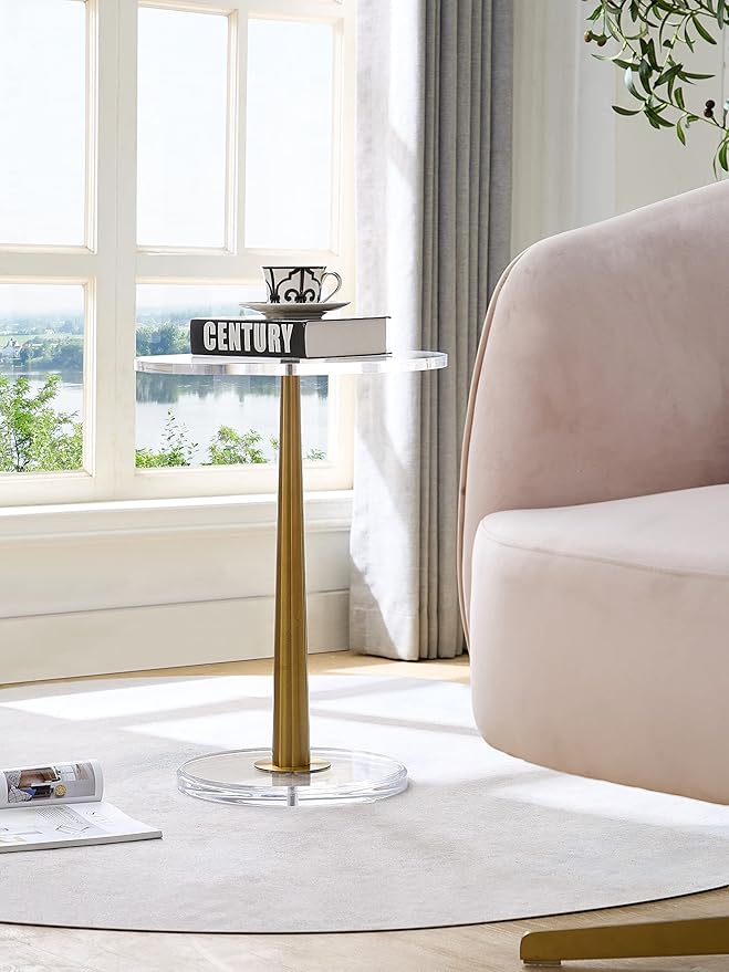 Clear Acrylic Table with Cone Metal Pole … - Image 2