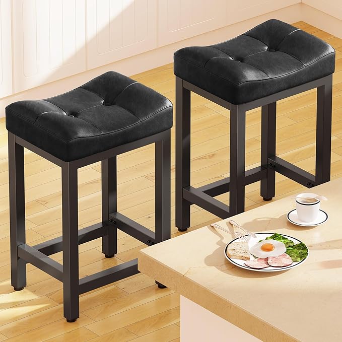 Dripex Backless Faux Leather Saddle Bar Stools Set of 2, 24 Inch Counter Height - Image 6