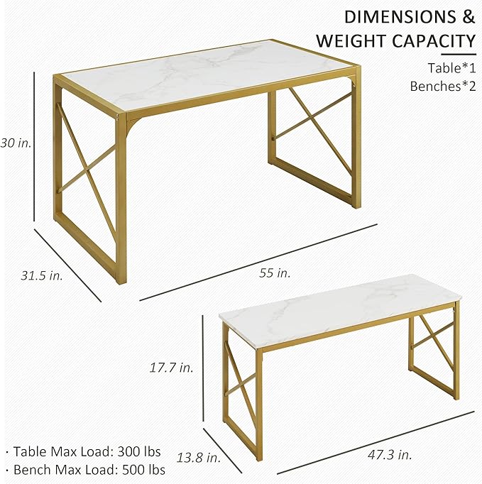 VECELO Kitchen Table with 2 Benches - Image 7