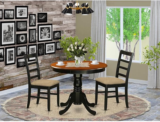 East West Furniture ANPF3-BLK-C 3 Piece Kitchen Table & Chairs Set Contains a - Image 6