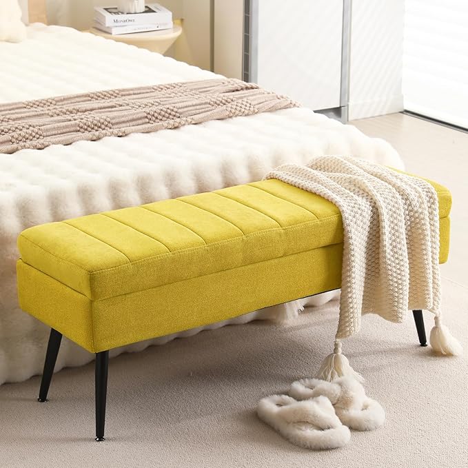 CUYOCA Storage Ottoman Bench, 43.5" Upholstered Entryway Bench, Long Ottoman by CUYOCA-MakeYouFeelComfort