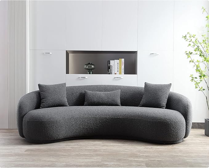 Acanva Mid Century Modern Curved Living Room Sofa, 4-Seat Boucle Fabric Couch - Image 3