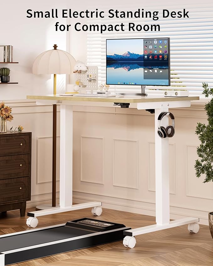 Okin Small Electric Standing Desk, Oak Sit to Stand Computer Workstation - Image 3