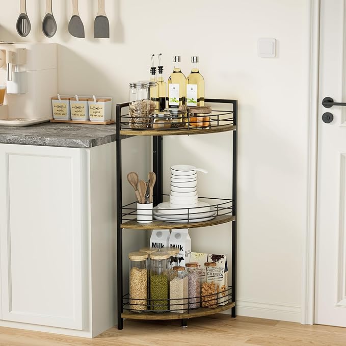Bathroom Corner Shelf Stand, 3-Tier Small Corner Shelves, Triangular Curved - Image 6