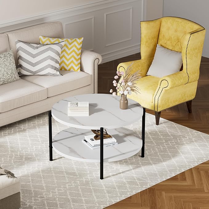 Round Coffee Table, 27.6" Circle Coffee Table - Image 7