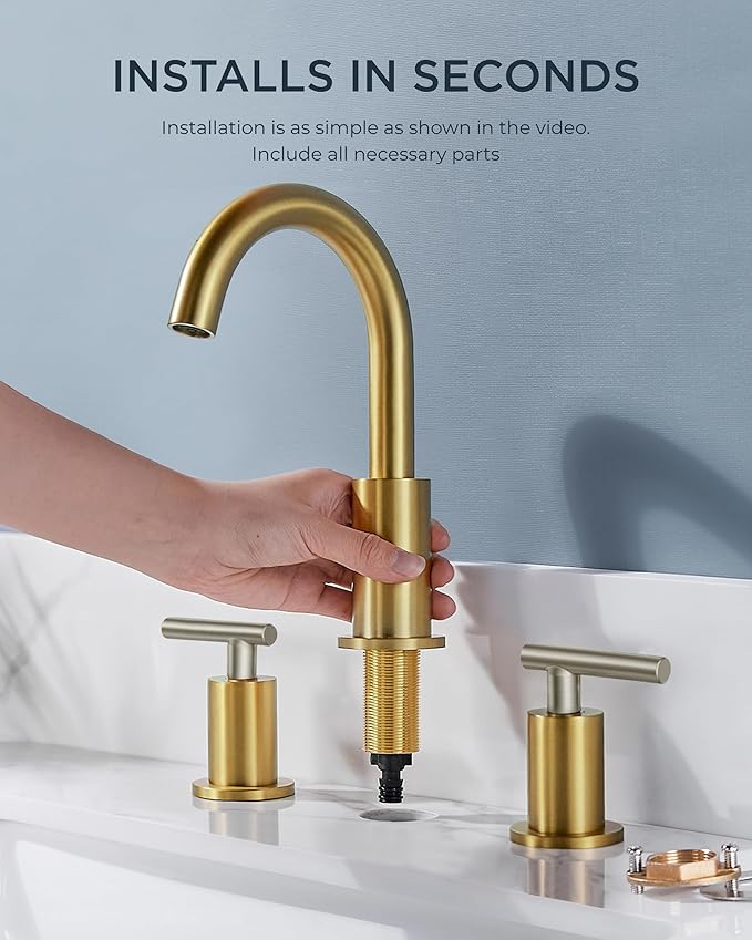 FORIOUS Brushed Nickel and Gold Bathroom Faucet 3 Hole, Lead-Free 8 in - Image 6