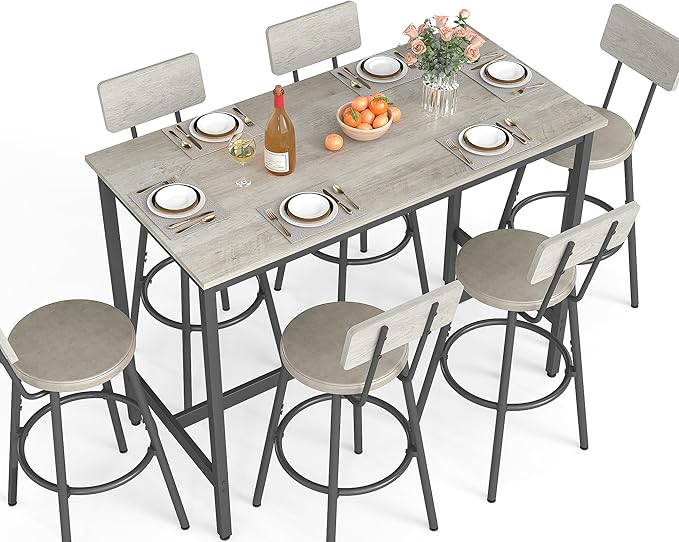 Rovibek Dining Table Set for 6, Bar Table and Chairs Set, Modern 6 Piece High by Rovibek