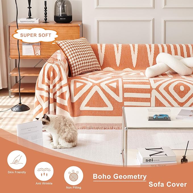STACYPIK Reversible Caramel Sofa Cover Boho Triangle Couch Covers Non Slip - Image 8