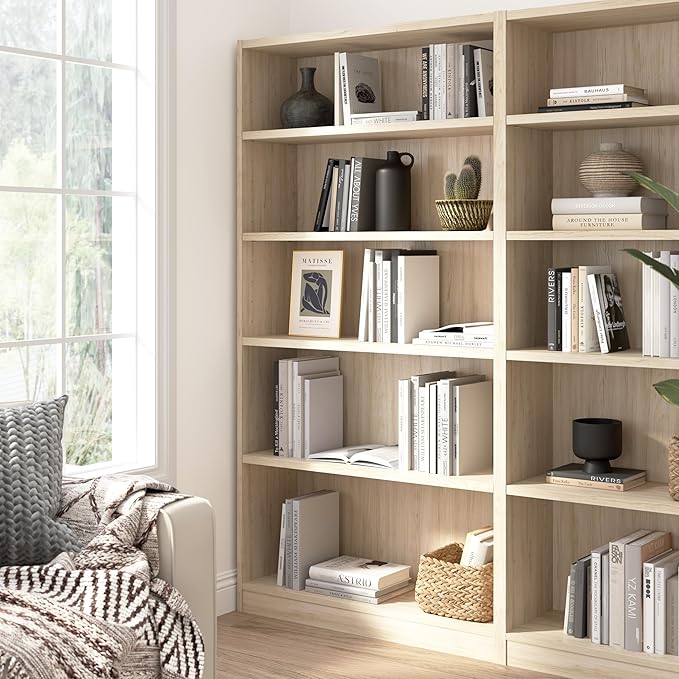 Bush Furniture Universal Tall 5 Shelf Bookcase in Natural Elm, Vertical Storage - Image 2