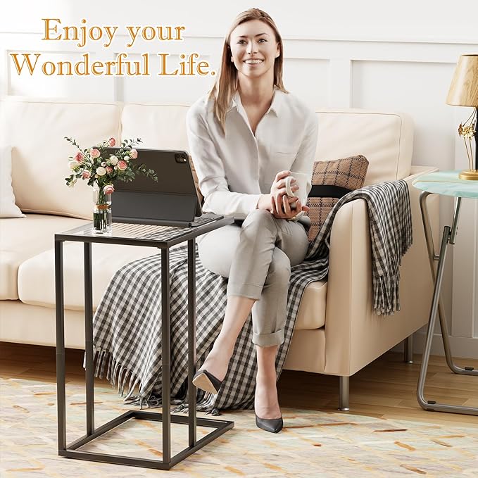 C Shaped End Table Set of 2, Couch Side Tables - Image 4