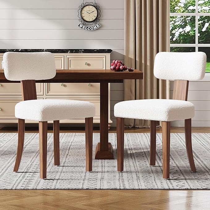 Farmhouse Chair Set of 2, Mid Century Modern Dining Chairs, Sherpa Upholstered - Image 2