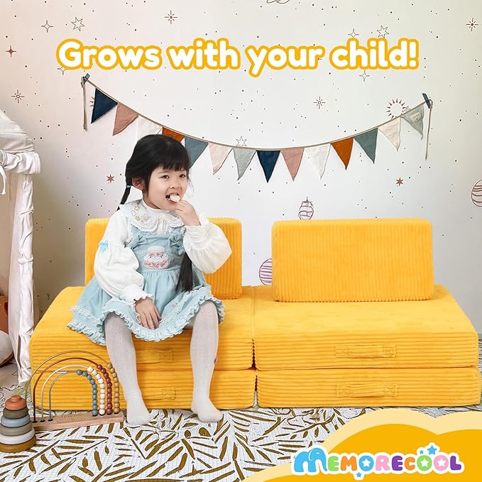 MeMoreCool Kids Couch for Playroom, Corduroy Convertible Toddler Couch - Image 4