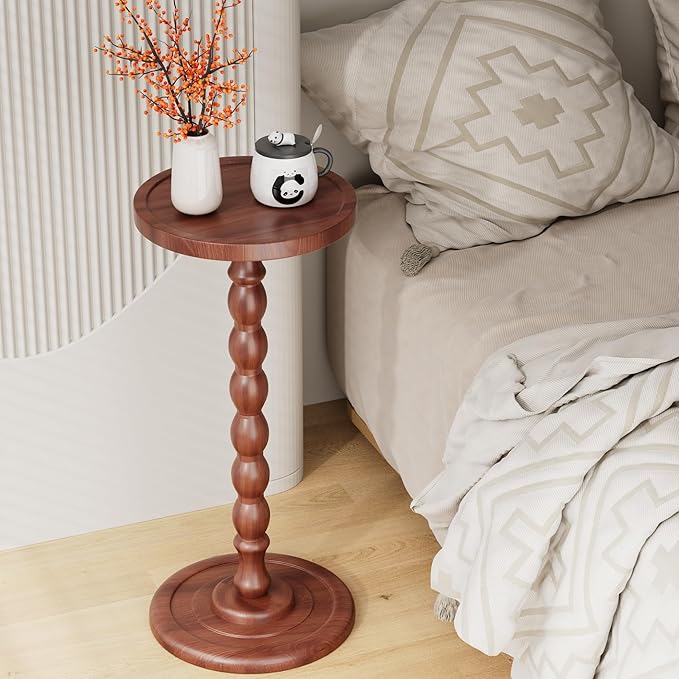 Solid Wood Drink Table, Rubber Wood‌ Small Round Side Table - Image 7