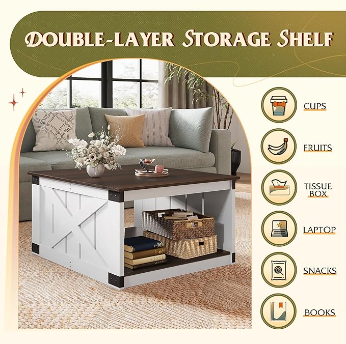 WLIVE Coffee Table, Farmhouse Coffee Table - Image 5