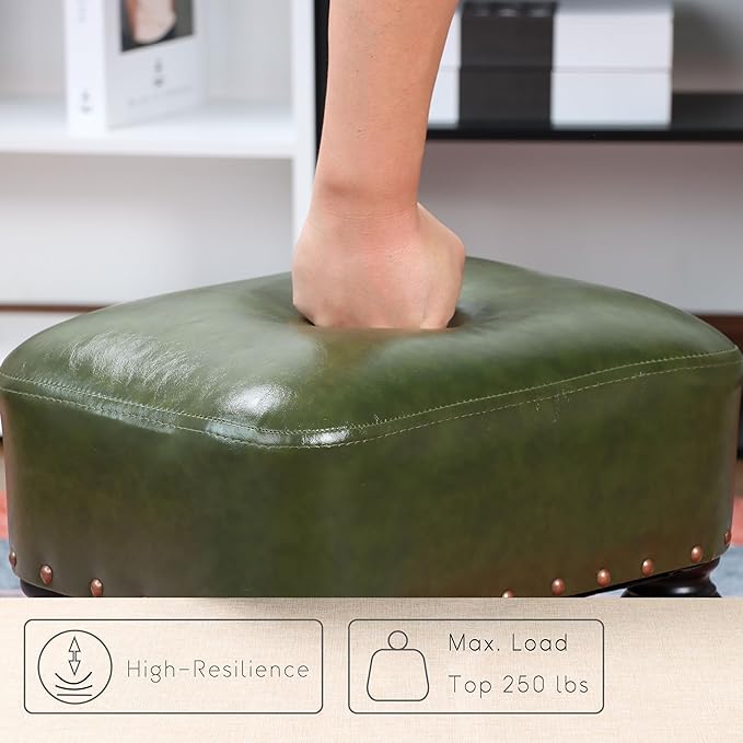 Ottoman Leather Foot Rest with Thicker Foam Padded Seat, Footstool with Wooden - Image 4