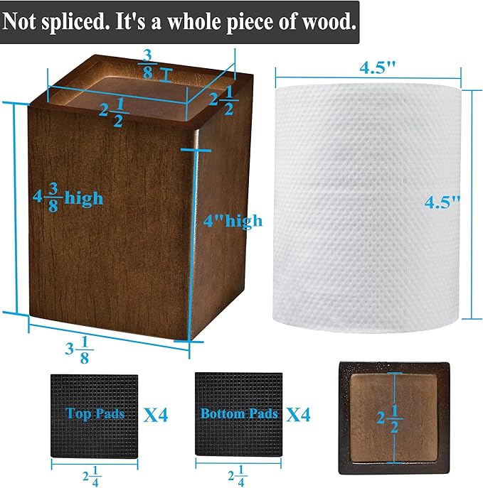 Sopicoz Wood Bed Risers Set of 4, Square Furniture Risers, 4 inch Couch Risers - Image 2