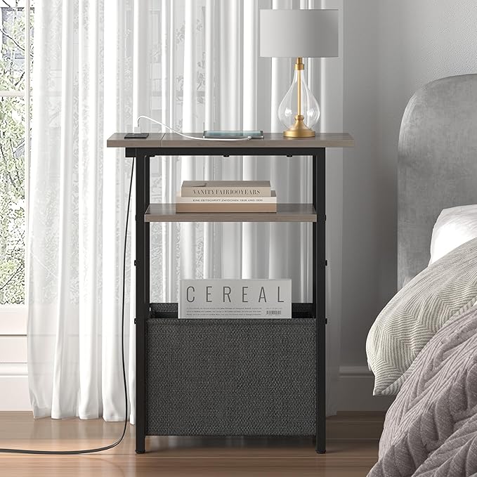 Narrow Side Table with Charging Station Set of 2, Small End Table - Image 6