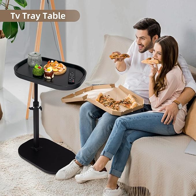 Aoligrace 360°Swivel C Shaped End Table, Adjustable Height TV Tray Table - Image 3