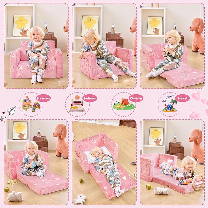 Toddler Chair Comfy, 2-in-1 Soft Toddler Couch Fold Out - Image 3