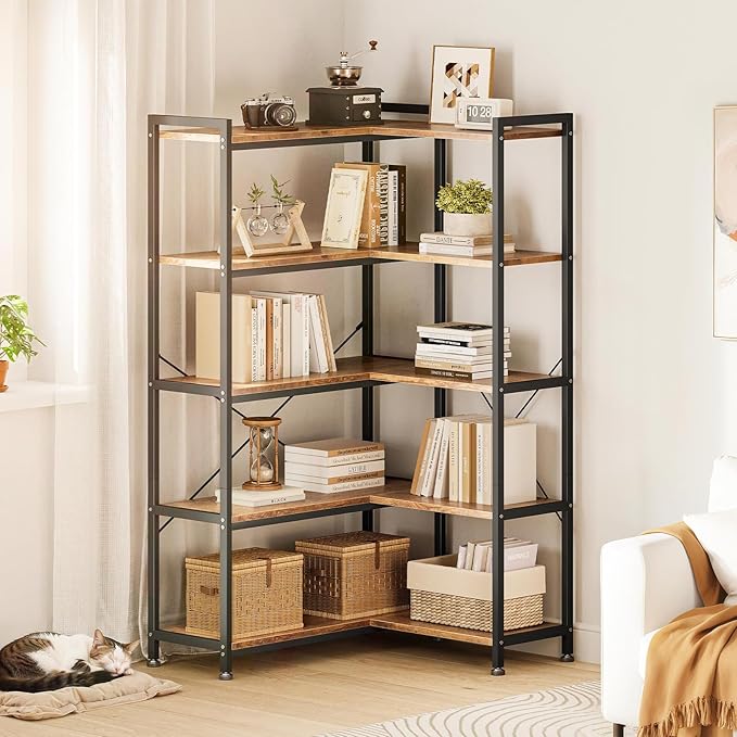 Casaottima Corner Bookshelf 5 Tier, 57 Inches Reversible Book Shelf - Image 2