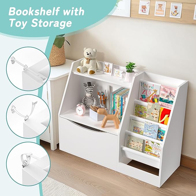TOETOL 2 Tier Kids Bookshelf and Book Storage，4 Sling Toddler Bookshelf - Image 5