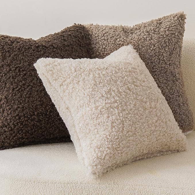 Foindtower 2 Pieces 22x22 Inch Khaki, Faux Fur Throw Pillow Cover Accent Sherpa - Image 4
