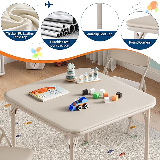 IDEALHOUSE 3 Piece Folding Kids Table and Chairs Set, Children Activity Table - Image 4