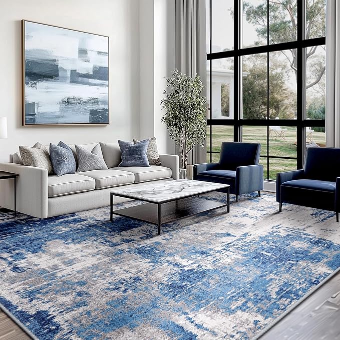 Washable Area Rugs 8'x10' Non-Slip Modern Abstract Soft by RELEANY
