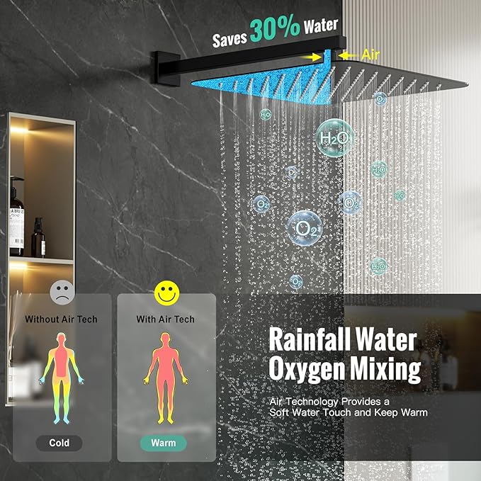 SR SUN RISE Matte Black Square Rainfall Shower Head and Handle Set, Wall - Image 6