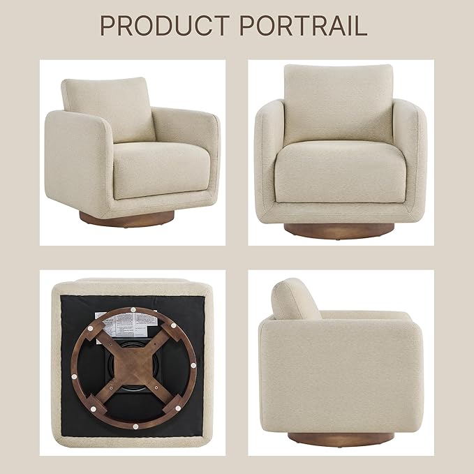 Modern Swivel Accent Chair, 360° Rotating Round Barrel Armchair - Image 5