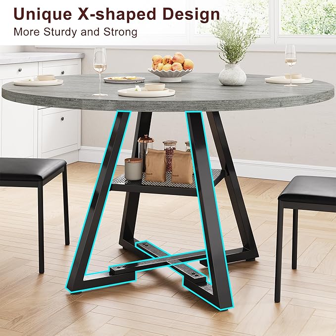 51" Round Dining Table for 6, Kitchen Dining Room Circle Dinner Pedestal Table - Image 7