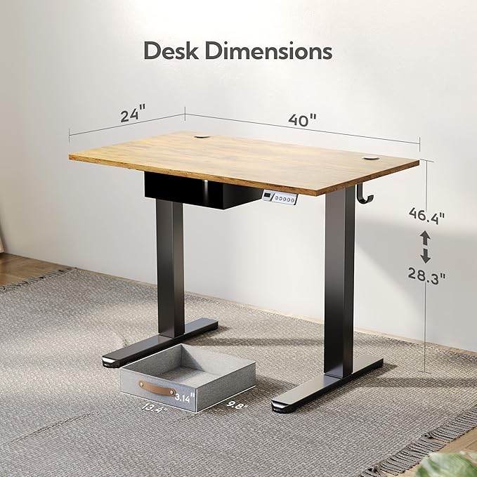 Seang Standing Desk with Drawer, 3 Memory Height Settings with Cable Grommets & - Image 3