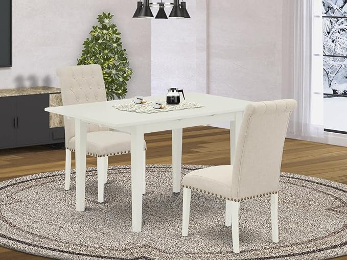 East West Furniture NOBR3-LWH-02 3 Piece Kitchen Table Set Contains a Rectangle - Image 6