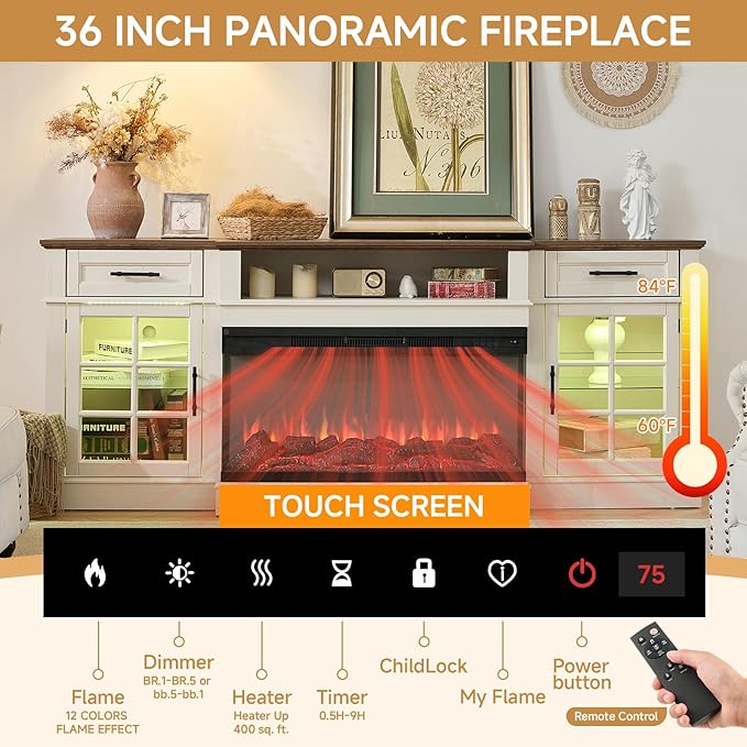 ROCKPOINT 3 Sided Glass 80" Fireplace TV Stand - Image 3