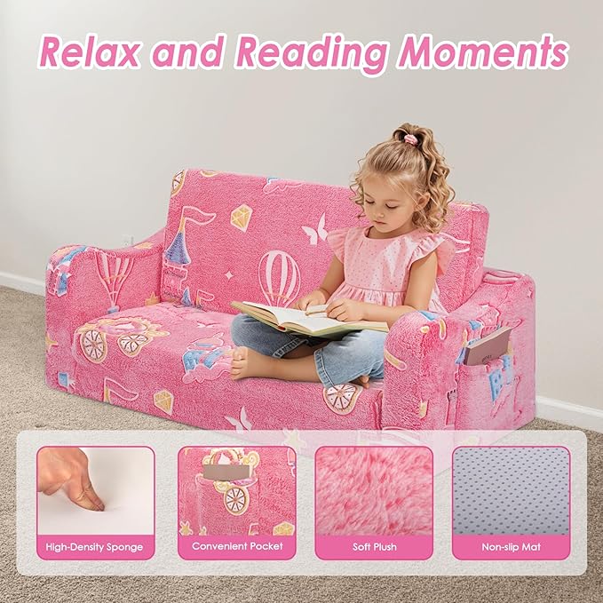 Kids Couch Extra Large, Glow in The Dark 2-in-1 Folding Kids Sofa Bed - Image 6