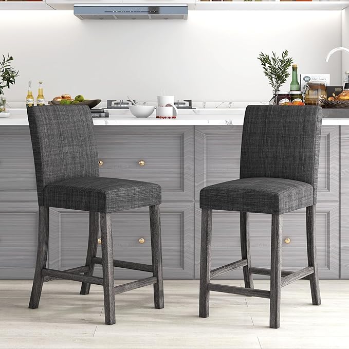 COSTWAY Upholstered Counter Height Stools Set of 2, Bar Stools w/Ergonomic - Image 7
