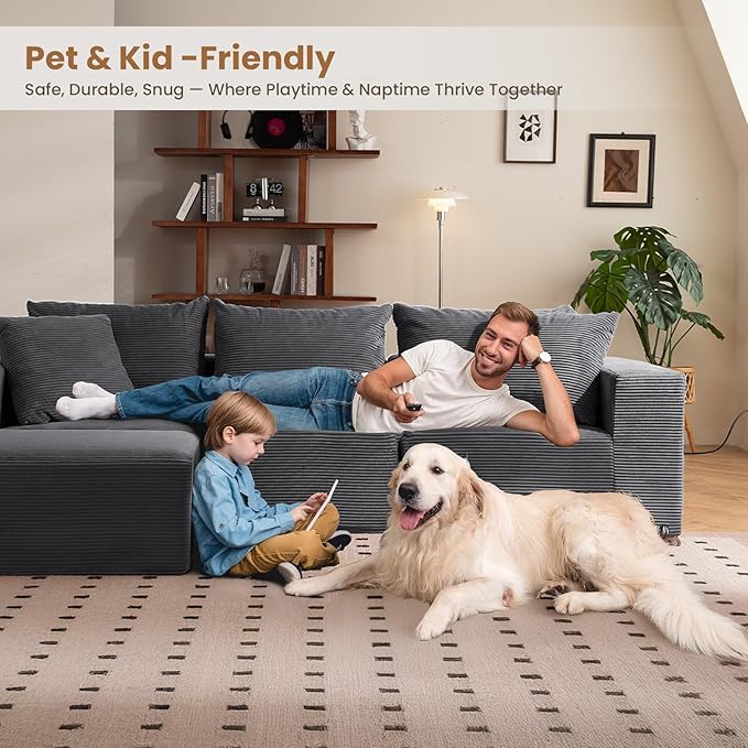 Modular Sectional Sofa, Corduroy Cloud Couch - Image 5