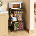Microwave Stand with Drawers & Hooks, 3-Tier Rolling Kitchen Cart by Eyteenokk