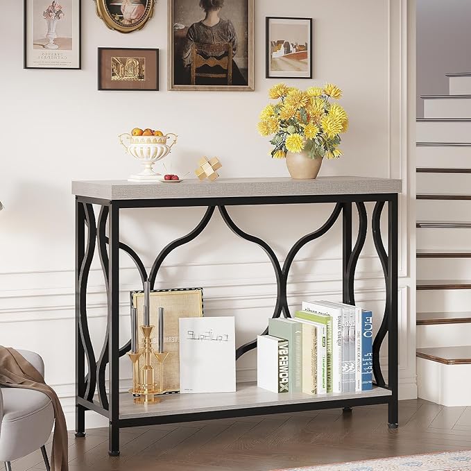 IBF Entryway Table with Storage, Modern Wood Metal Console Sofa Table Behind - Image 6