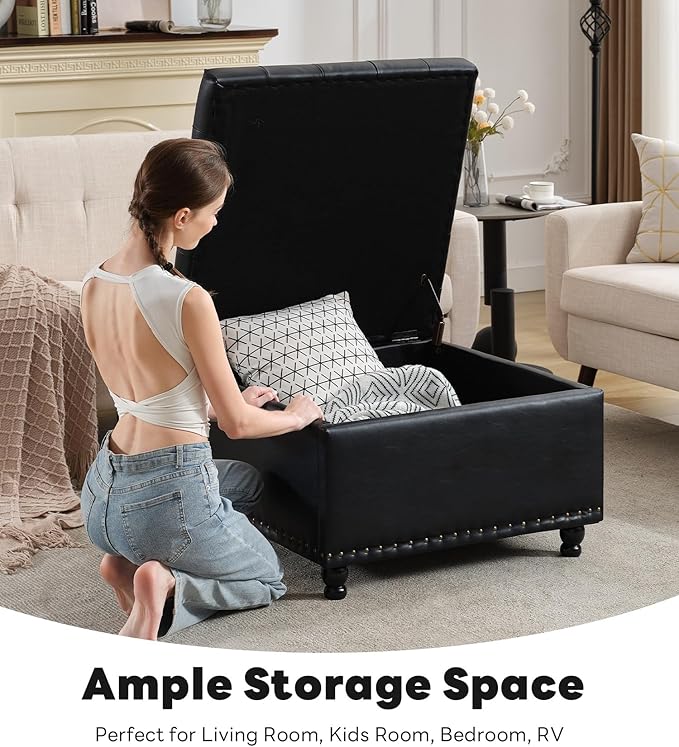 Tbfit Large Square Storage Ottoman Bench, Button Tufted Coffee Table, Oversized - Image 3