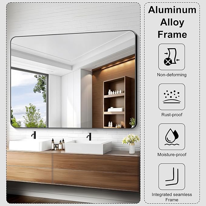 KOCUUY Black Bathroom Mirror 55"x40", Large Vanity Mirror - Image 6