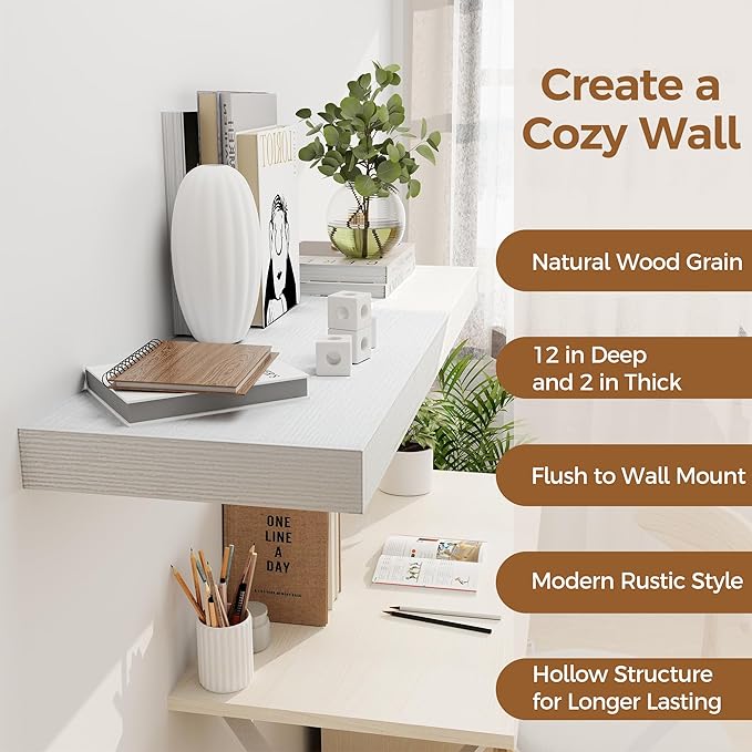 White Floating Shelves 36 Inch Long, 12 Inch Deep Floating Shelves - Image 4