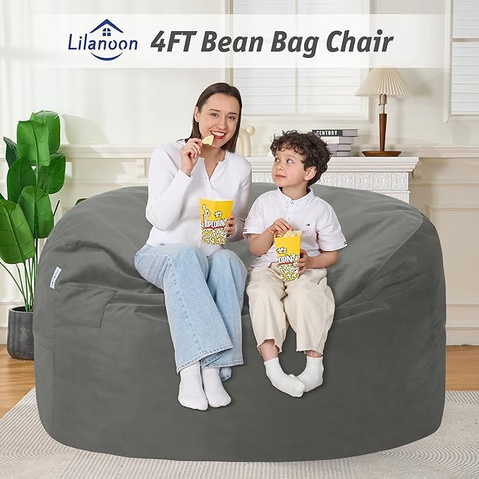 4FT Bean Bag Chair with Ultra Soft Velvet Cover Bean Bag Sofa with Memory Foam - Image 3