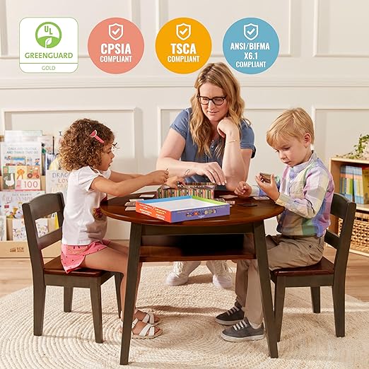 ECR4Kids Hideaway Table and Chair Set, Kids Furniture, Dark Walnut/Grey Wash - Image 6
