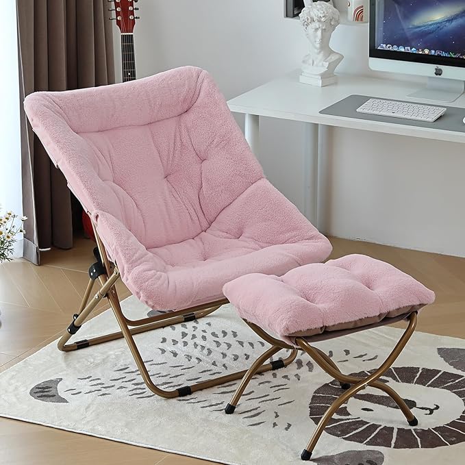 Comfy Folded Chair with Ottoman, Oversized Folding Faux Fur Chair Soft Furry - Image 6