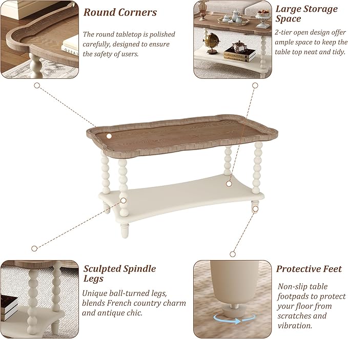 Function Home Farmhouse Coffee Table, Rustic White French Country Center Table - Image 6