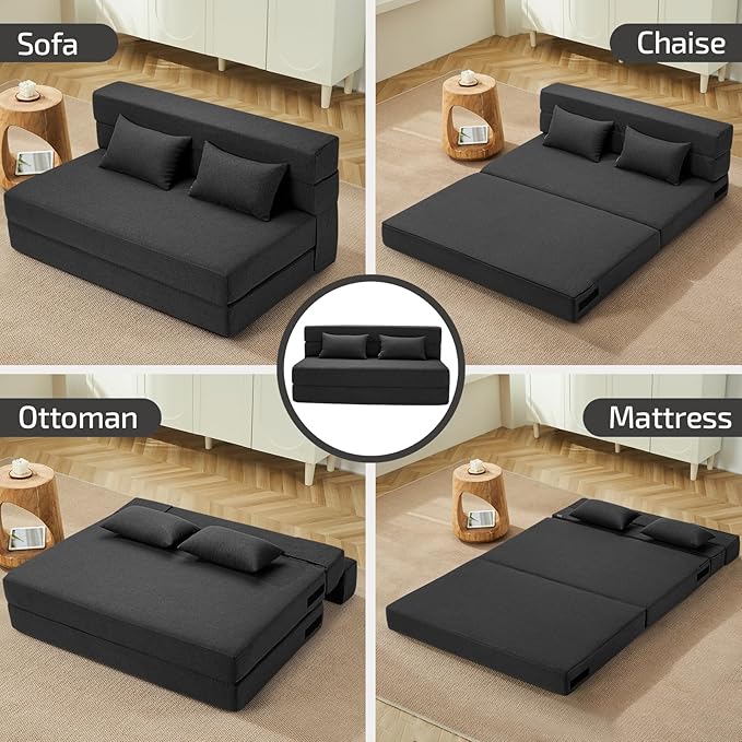 Folding Sofa Bed with Pillows- Convertible Chair Floor Couch & Sleeping Mattress - Image 5