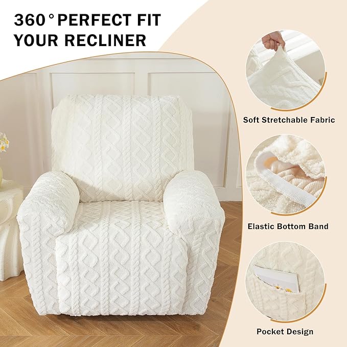 vctops 4 Pieces Geometric Jacquard Plush Recliner Slipcovers Soft Fuzzy Fluffy - Image 3