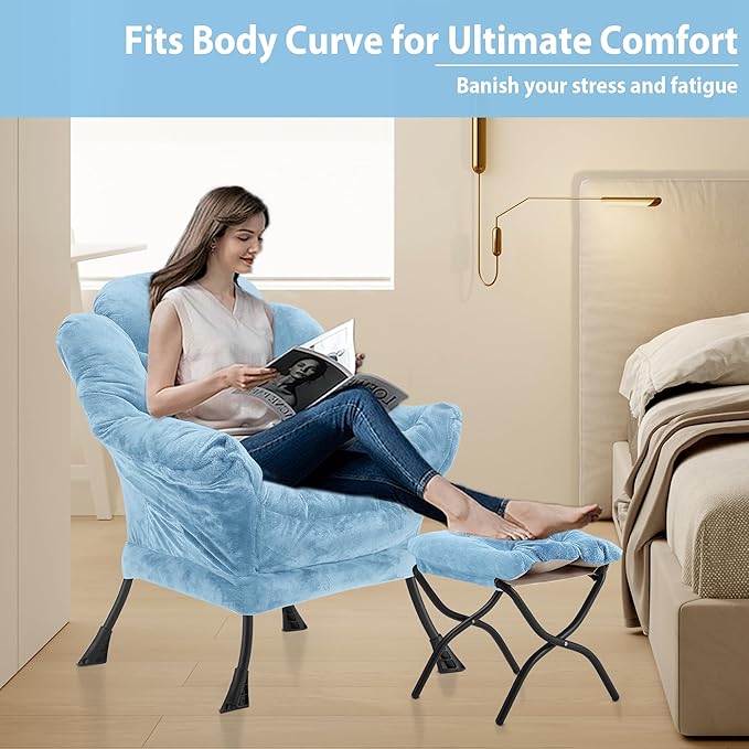 Lazy Chair with Folding Ottoman, Accent Chair Plush Upholstered with Metal - Image 5